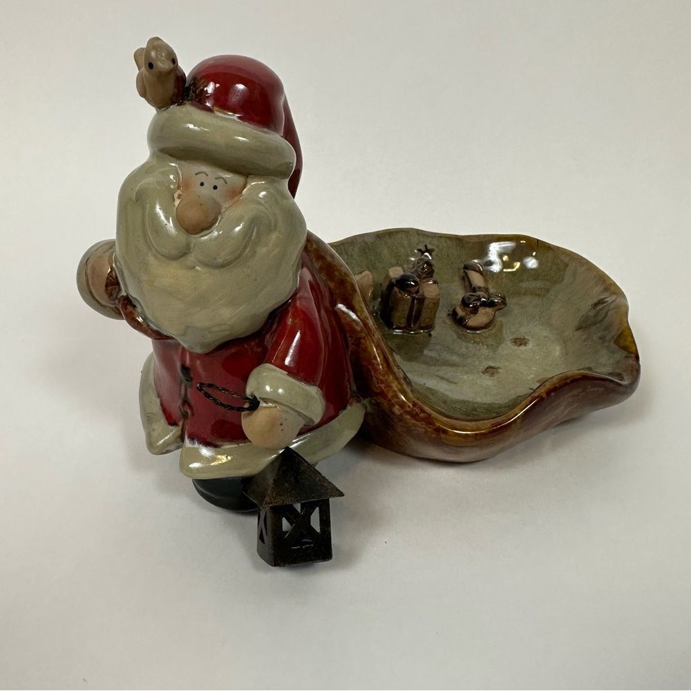 Christmas Santa Claus with Gifts Ceramic Candy Dish Holiday Decor Handpainted